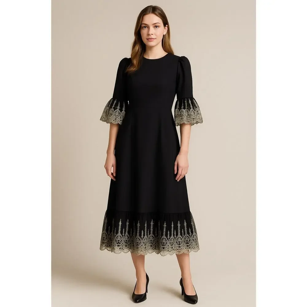 Pomander Place Black Lillith Dress Lace Maxi Size Medium NEW